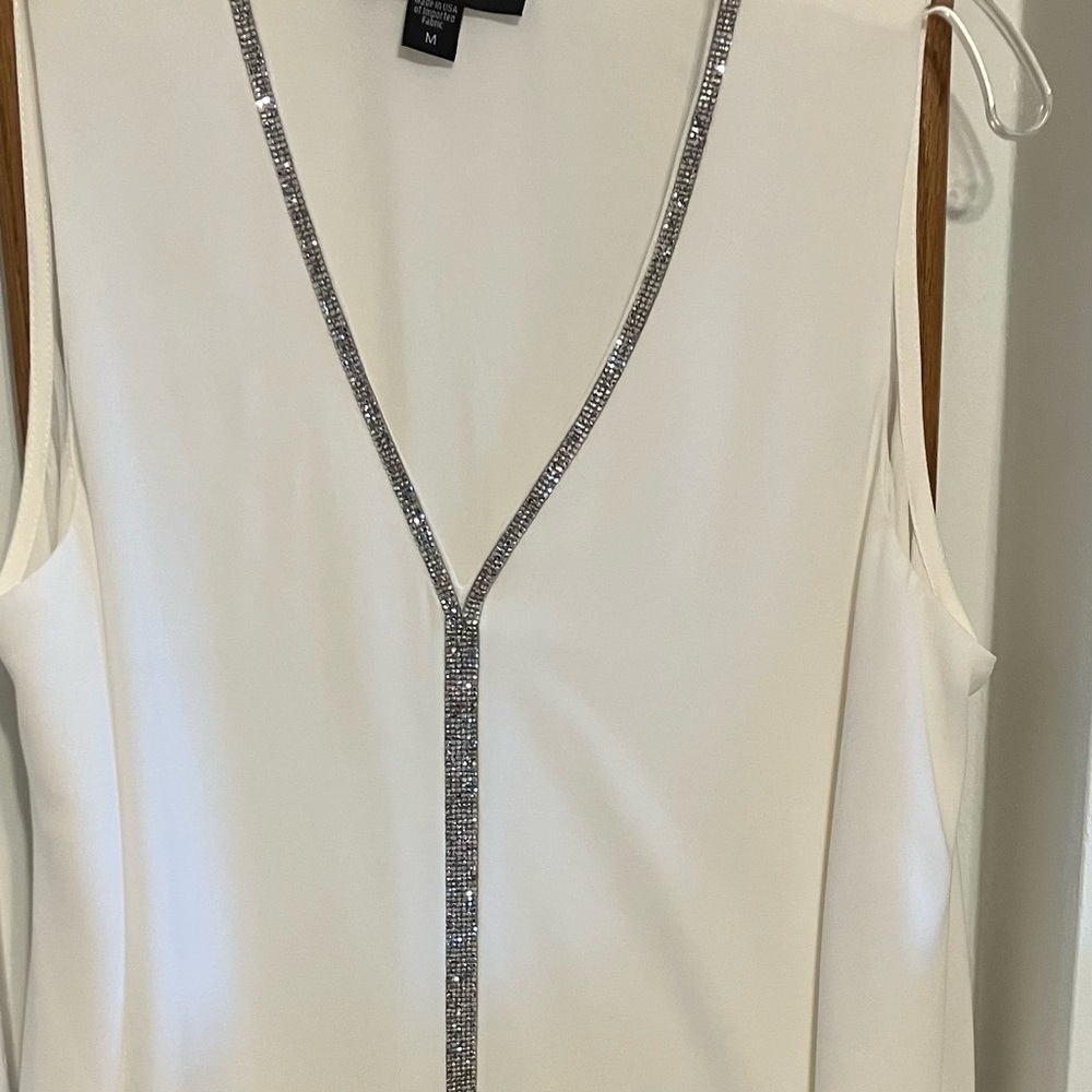 Elegant off White Sleeveless Top with Rhinestone trim